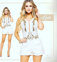 Embroidered White Short Jumpsuit