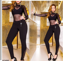 Three Pieces Set Black Pant & Top & Transparent Blouse