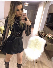Three Pieces Set Black Short Skirt & Top & Transparent Blouse