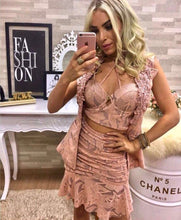 Three Pieces Set Rose Print Short Skirt & Top & Vest