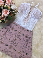 Two Pieces Set Rose Embroidery Skirt & White Lace Body